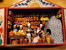 Peruvian Claudio Jiménez Handmade Folk Art Diorama Bakery Scene Colorful Bread 