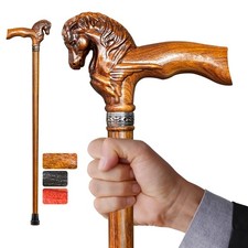 Wooden Walking Cane, Hand-Carved High-end Horse Cane for Men Women