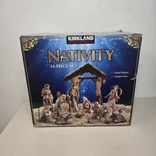 RARE Kirkland 913541 14pc Nativity Set Antique Style Hand Paint XL Figures 2013