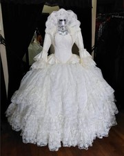 Elegant White Victorian Prom Wedding Dress Vintage Ruffled Puffy Floor Length