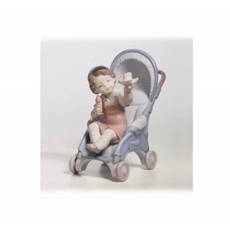 LLADRO Bundle of Surprises Boy in Stroller w/ Birds Figurine #6904