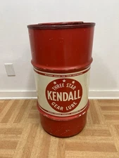 Vintage METAL BARREL Kendall Gear Lube advertising red trash can oil drum bin
