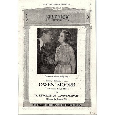 Selznick Pictures A Divorce of Convenience Owen Moore R. Ellis 1921 Ad SAG8-7