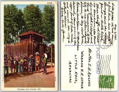 Crandon WI Native American Village Postcard
