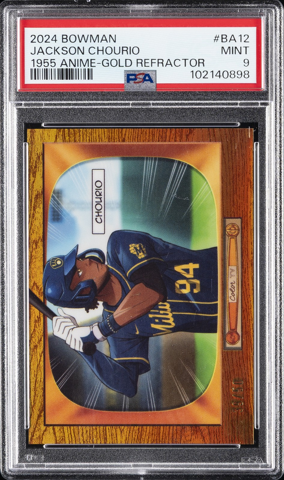 2024 BOWMAN 1955 BOWMAN ANIME GOLD REFRACTOR #BA12 JACKSON CHOURIO 39/50 PSA 9