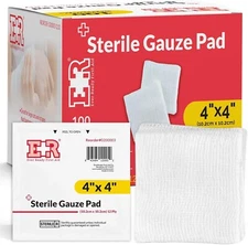 Ever Ready First Aid Sterile Gauze Pads 4"x4" Single Wound Care Bandage - 100CT