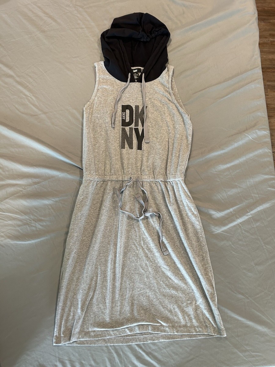 DKNY Womens Gray Sleeveless Jumper Dress Hooded Size M