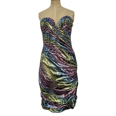 Vintage VICKY TIEL 1980's GLAM Metallic Cocktail Dress Rainbow RARE Collectible