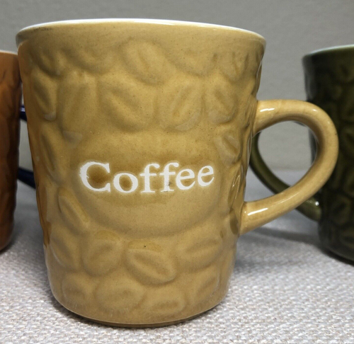Set of 4 Ceramic Coffee Bean Mug Cups 3.25" Tall Allied Design Green Blue Orange - Picture 7 of 13