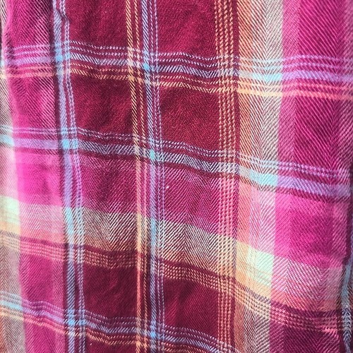 Mudd Girls 14 Flannel Shirt 1/4 Button Burgundy Mauve Blue Plaid Pockets LS - Picture 3 of 7