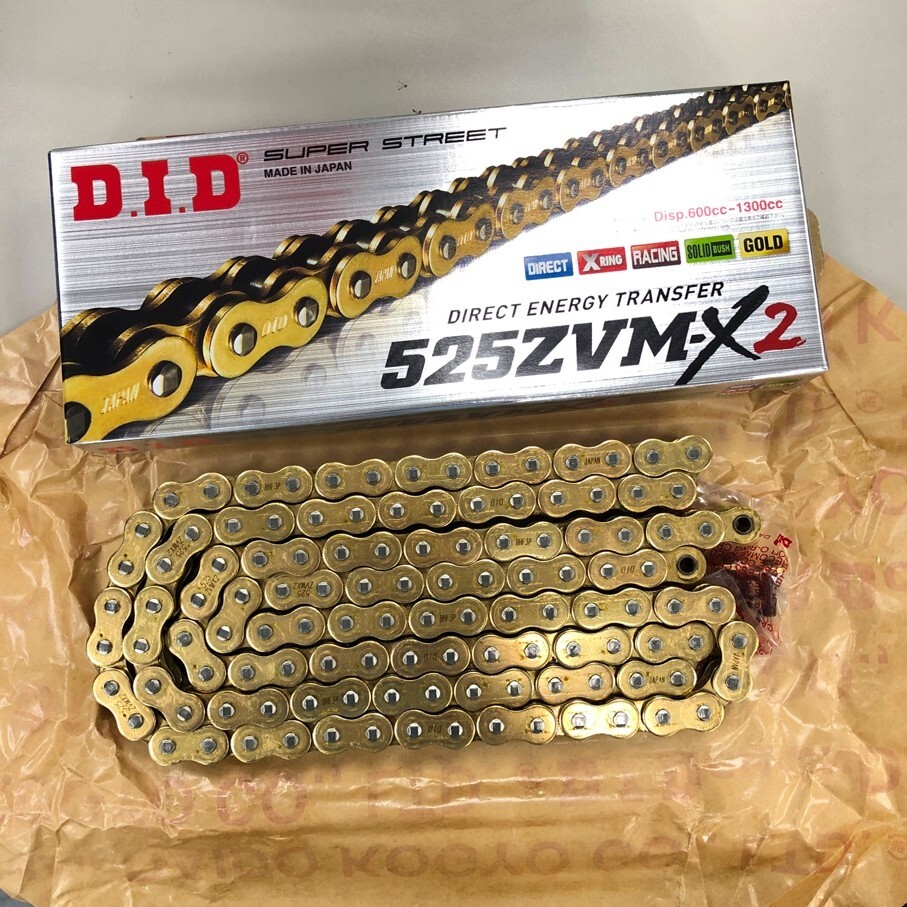 Japan DID Motorcycle Gold X-Ring Chain 525ZVM-X2 G&G 130ZB, 525