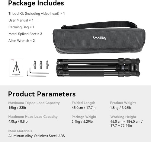 Trípode de video para cámara SmallRig FreeBlazer 72,4" cabezal fluido con base de nivelación - Imagen 9 de 9
