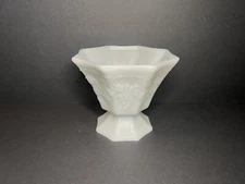 Vintage White Milk Glass Fruit Compote Design Wide Mouth Pedestal Bowl Vase 5"