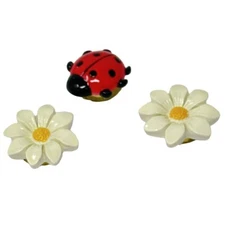 Lady Bug Daisies Button Covers Enameled Resin Set of 3 Insect Flowers 1 Inch