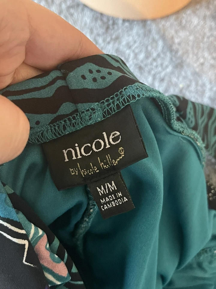 Vestido maxi Nicole Miller tamanho M medalhão abstrato sem mangas compridas 5006 Bling - Imagem 4 de 4