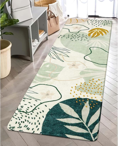 Green Hallway Runner Rug - 2x6 Washable Kitchen Runner Rug Boho Non-Slip Low-Pli