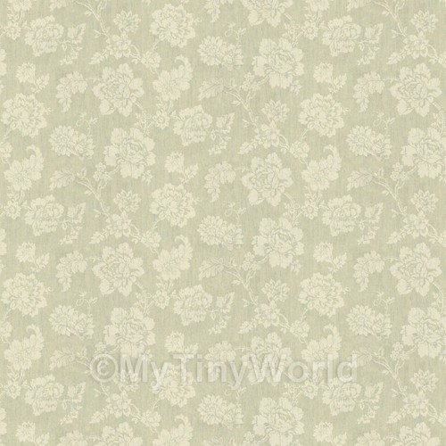 Pack of 5 Dolls House Miniature Cream Floral Pattern On Light Green