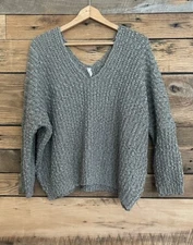 Womens Wishlist Double V Neck Pullover Sweater Cropped Sz S/M Green Dolman