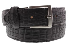 Mens Black Crocodile Belly Print Leather Cowboy Belt Silver Buckle Cinto Rancho