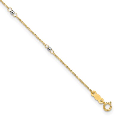 Echte 14kt zweifarbige Ropa Spiegel Perlen 9 Zoll plus 1 Zoll Ext. Fußkettchen; 9 Zoll