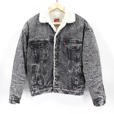 Vtg 80s USA Levis Sherpa Lined Black Acid Wash Snap Type III Trucker Jacket M