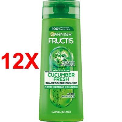 12 X Fructis Purifying Cucumber Fresh Shampoo - FÜr Fettiges Haar Mit Gurkenex