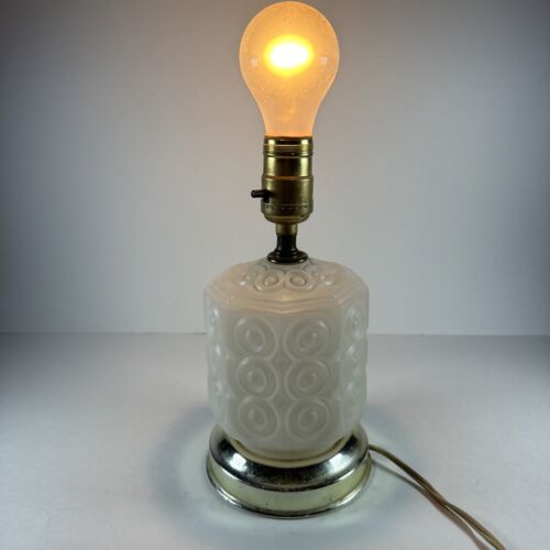 Vintage Lamp White Glass Small Accent Lamp Unique Circle Art Deco Mid Century - Picture 1 of 6