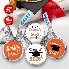 Class of 2025 Orange Graduation Party Favor Kisses Stickers Labels SET of 216