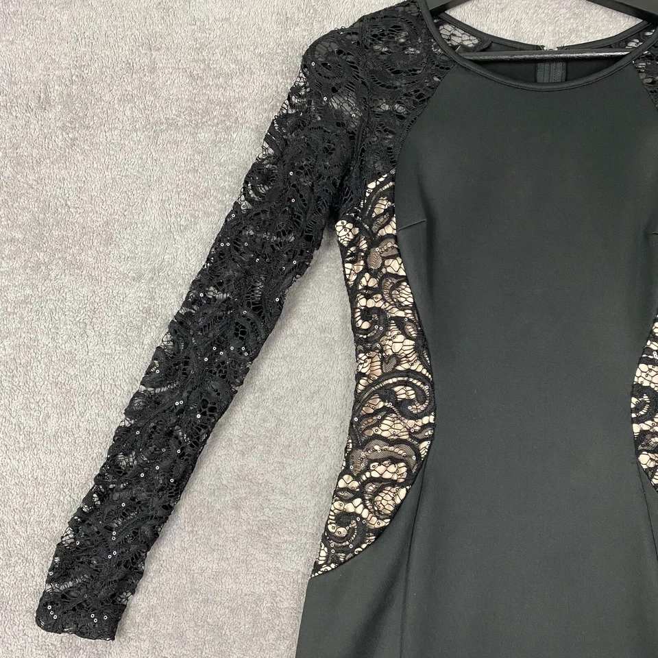 Mini Vestido Vaina BCX Para Mujer 9 Negro Lentejuelas Crochet Encaje Manga Larga Cóctel Foto 4 de 4