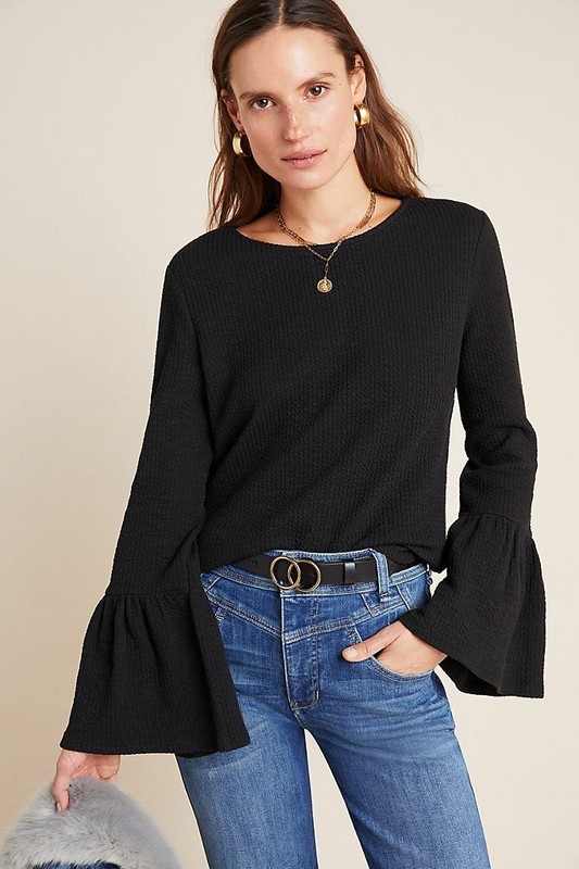 NWT Anthropologie Porridge Ribbed Joan Long Bell Sleeved Top Size S