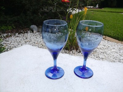 2 Vintage Libby Cobalt Blue Wine Glasses. Mint. | eBay