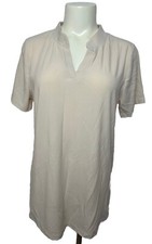 Women's Casual Summer T Shirts Beige Solid Short Sleeve Tee Large NEW 