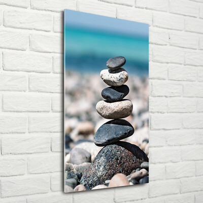 Wand-Bild Kunstdruck aus Hart-Glas Hochformat 70x140 Kiesstrand