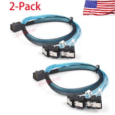 2-pcs Mini SAS SFF-8643 to 4 SATA 90 Degree Target Hard Disk Data Splitter Cable
