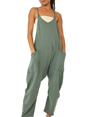 Womens Jumpsuits Loose Casual Rompers Sleeveless Spaghetti Strap Baggy Pockets - Picture 23 of 40