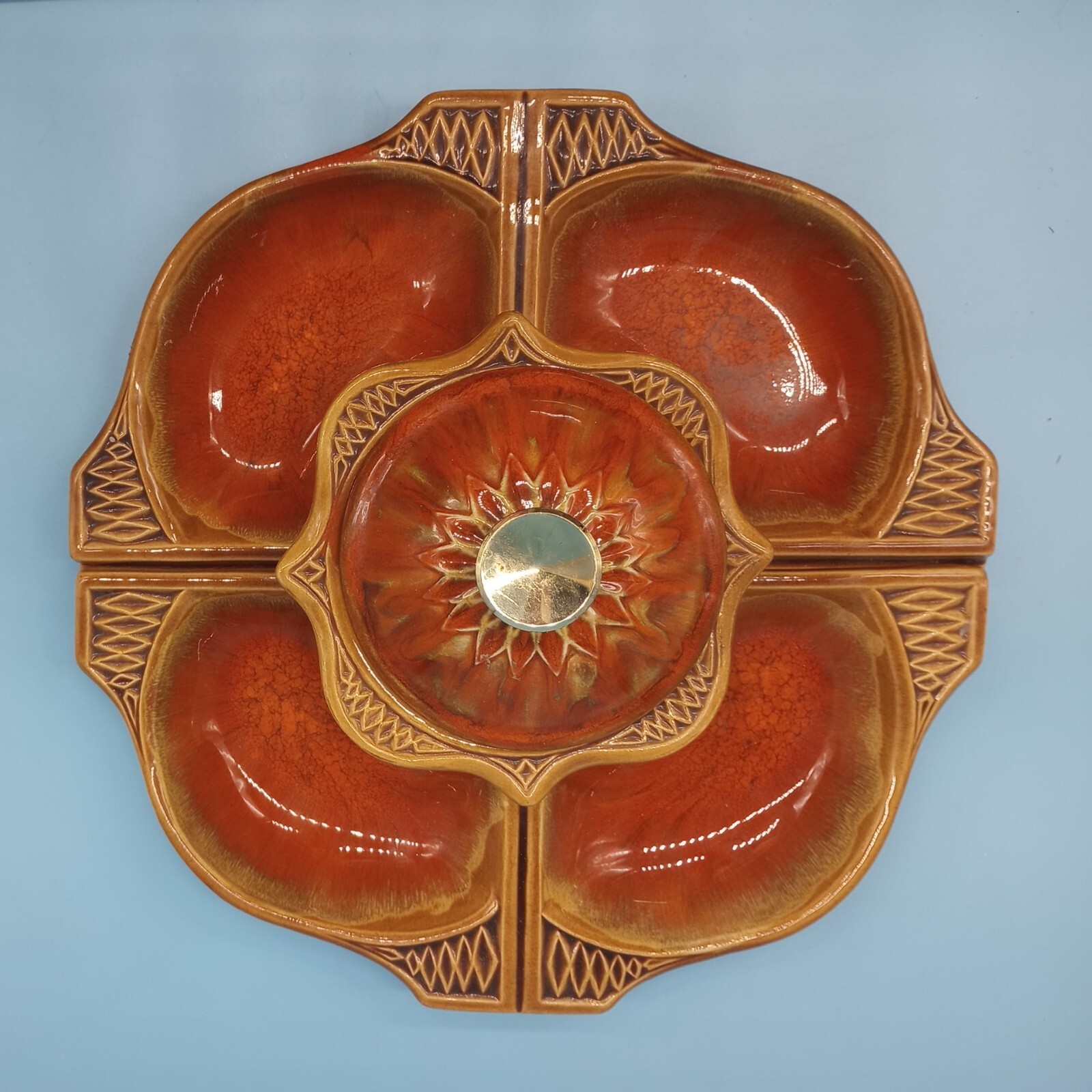 Vintage California Originals Pottery Chip & Dip Set Orange 755-759 USA 5 Pieces 