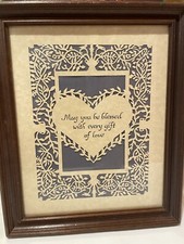 Scherenschnitte Original Artwork, Framed, Heart  Vine Motif With Blessing, 1998
