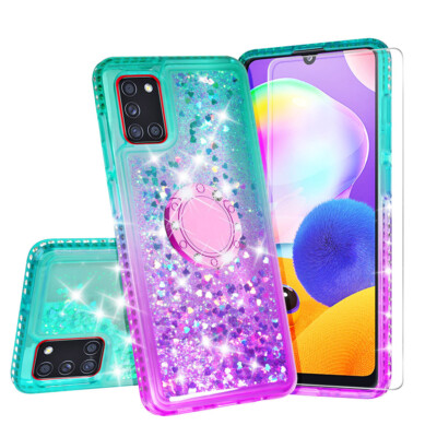for Samsung Galaxy A31 Case Hybrid Liquid Glitter Diamond Bling Phone Cover 