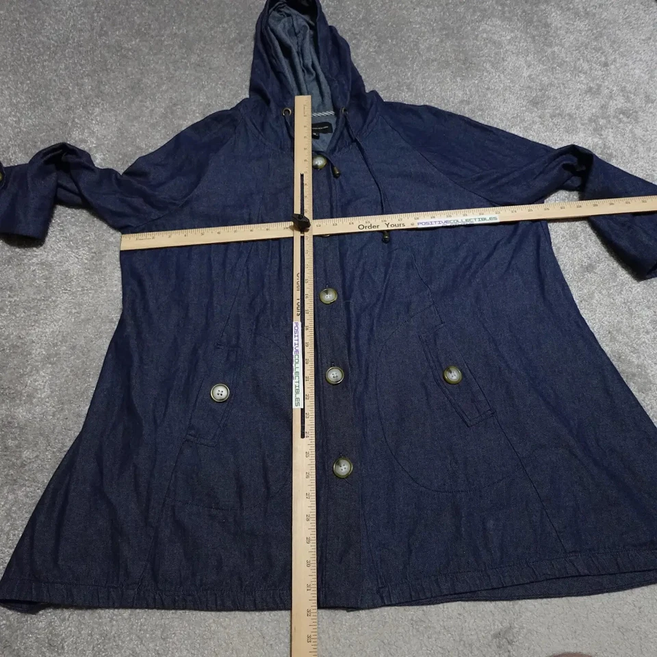 Jones New York Hooded Jacket Women's 1X Blue Denim 3/4 Sleeve Button Up - Image 2 of 4