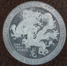 Year of the Dragon 1 oz Silver Round .999 Golden State Mint Bullion 102.99 per troy oz