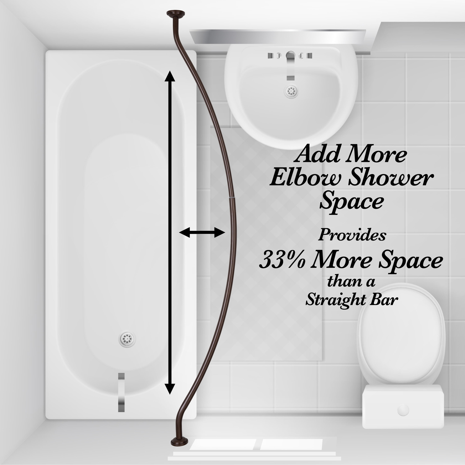 Bath Bliss 44" - 72" Wall Mountable Curved Adjustable Shower Rod in Bronze,iron