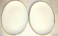 SET OF 2 WILLIAMS SONOMA 13.25" OVAL SERVING PLATTER TAN CREAM RUSTIC BROWN TRIM