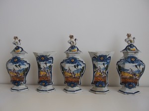 SUPERB-1800-039-s-Dutch-DELFT-GARNITURE-SET-034-STAG-amp-DOE-034-VASES
