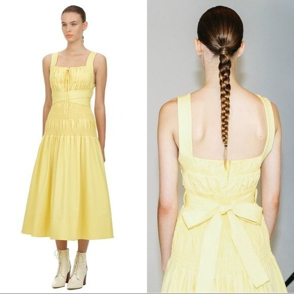 Self-Portrait Bright Yellow Cotton Poplin Sleeveless Midi
