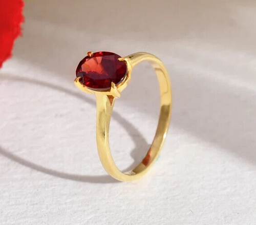 Hermoso Anillo Oro Amarillo 14k Natural Rojizo Hessonita Granate Anillo Talla 6 EE. UU. - Imagen 7 de 10