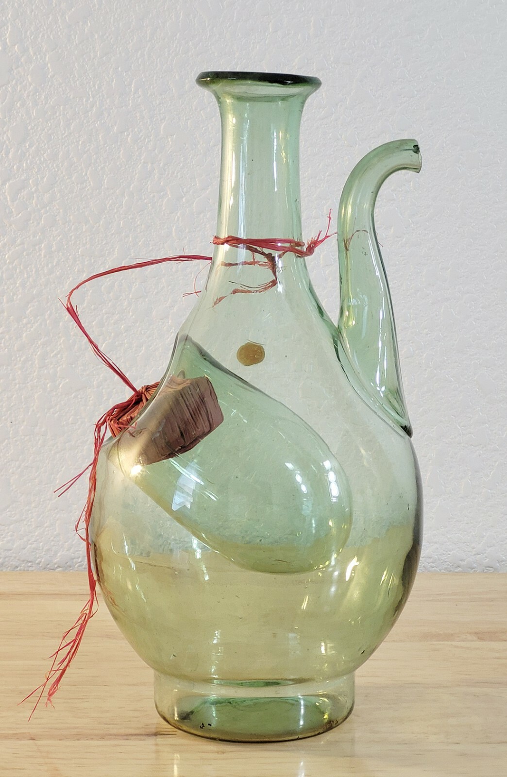 VTG Hand Blown Green Italian Glass Wine Decanter Chiller w/ Ice Chamber