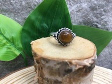 Tiger  s Eye Handmade Gemstone Ring 925 Silver Plated Free Ship Size 6 New 6424