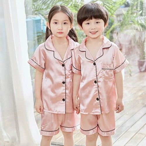 New Season Children's Satin Silk Pajamas Sets Kids Pyjamas Girls SSleepwear - Picture 8 of 37