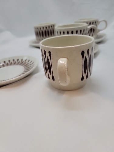 Biltons England Brown Speckled Geometric Floral Vntg Ironstone Cups And Saucers - Picture 7 of 14
