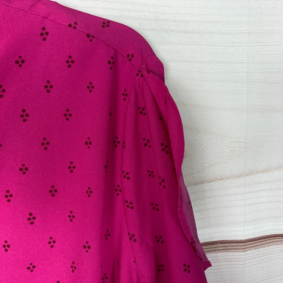 Ava & Viv Top 女式 3X 粉红色荷叶袖衬衫圆点印花套衫圆领 — 第 4/4 张图片